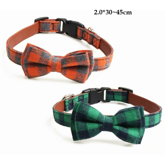 Separate cat necklace with bow tie and bell, suitable for cats and certain puppies, adjustable 2.0 * 30 ~ 45 cm, 2 per set (green and orange) -