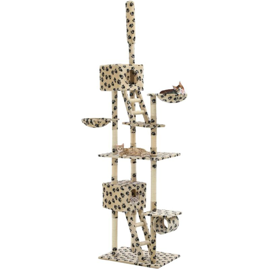 Hommoo - Cat Tree with Sisal Scratching Posts 230-260cm Beige Paw Prints VD07082