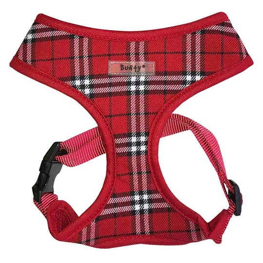 Bunty Tartan Soft Comfortable Breathable Fabric Dog Puppy Pet Adjustable Harness - Red - Large