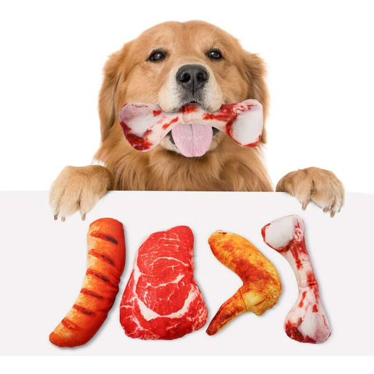 Unique Simulated Sound Toys Chicken Wings, Bones, Meat Sausaage, Steak, Bite and Tear Resistant Pet Toy (4 Piece)