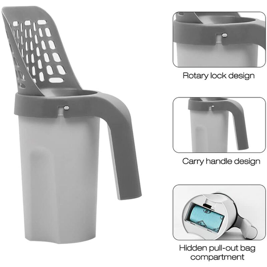 2 in 1 Cat Litter Scoop, Litter Scoop with Container, Cat Litter Disposal Bucket with Shovel, Litter Scoop Litter Box with 8 Roll Waste Bags for Pet