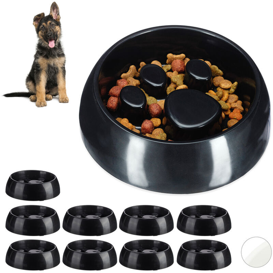 Set of 10 Relaxdays Foraging Feeding Bowl for Slow Eating, Cats & Dogs, Bloat Stop Dish, Dishwasher-Safe, Black