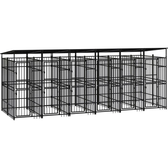 Outdoor Dog Kennel with Roof Steel 11.06 m² Vidaxl Black