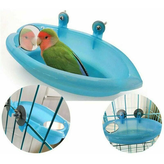 Bird Bath Bowl Hanging Basin Bird Bath Toy Parrot Budgie Budgerigar Cockatiel Cage Shower Feeder with Mirror