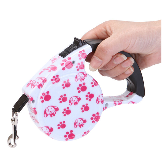 5 m with quick brake button and locking device and comfortable grip for foot training, retractable nylon dog leash