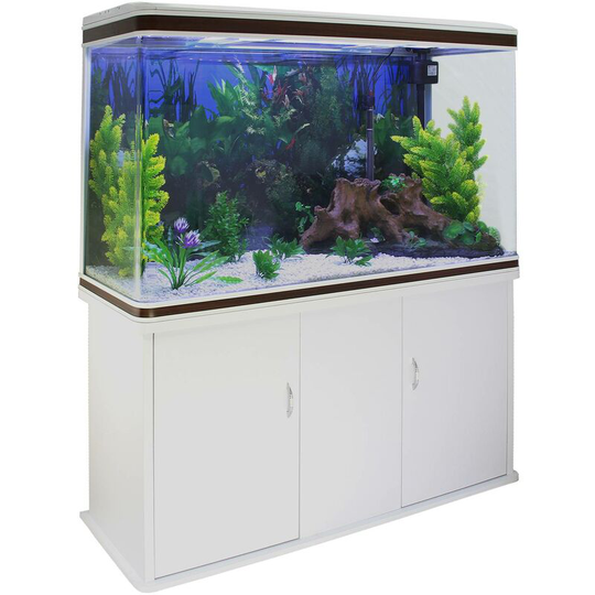 Aquarium Fish Tank & Cabinet with Complete Starter Kit - White Tank & White Gravel - White