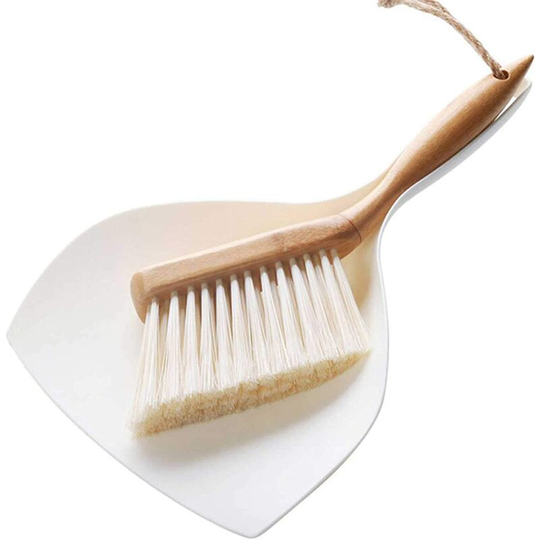 Mini Dustpan, Set of 2 Portable Wooden Dustpan and Brush, Small Multi-Function Broom for Sofas, Desk, Keyboards and Car, for Kids