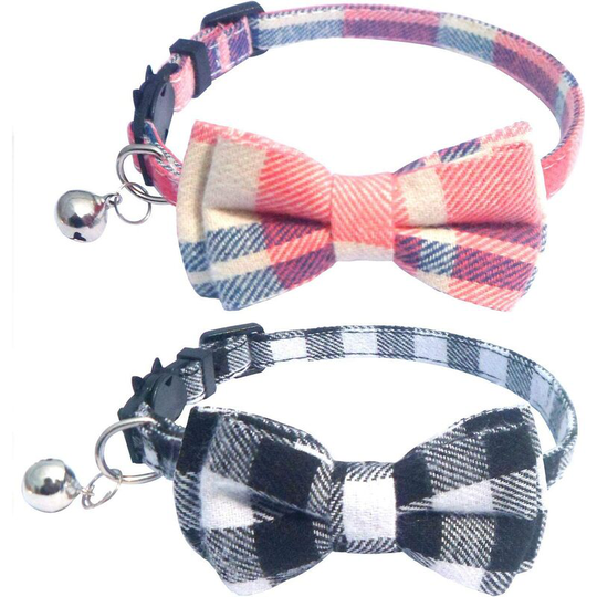Denuotop - Cleaning Gravels Set of 2 Escaped Cat Collars with Cute Bow Tie and Bell for Kitten and Some Puppies, Adjustable 7.8-10.5 Inches