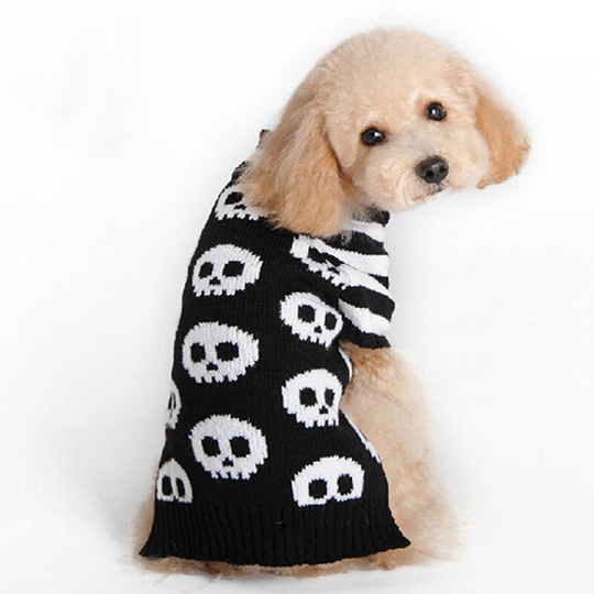 1pc Halloween New Pumpkin Devil Pet Sweater (XS) Black and White Skull