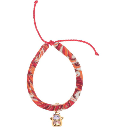 Cat Necklace with Bell Cat Collar Charms Personalized Japanese Style Lucky Cat Pattern Necklace - Red Wave, m