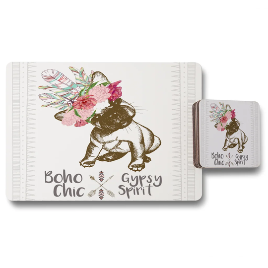 Portrait of French Bulldog Puppy 12 Piece Cork Placemat and Coaster Set