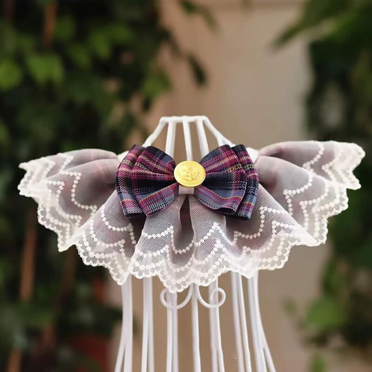 Handmade lace decorative dog scarf, suitable for small dogs and cats, adjustable scarf dog handkerchief, with gold label and lovely bow (purple)