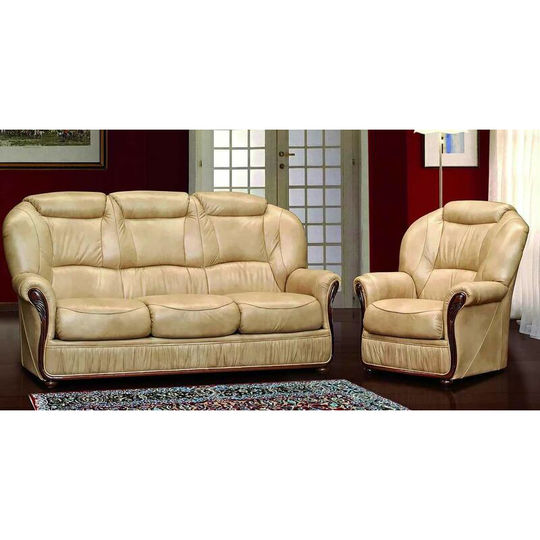 Ravenna 3 Seater + Armchair Italian Leather Sofa Settee Offer Nut
