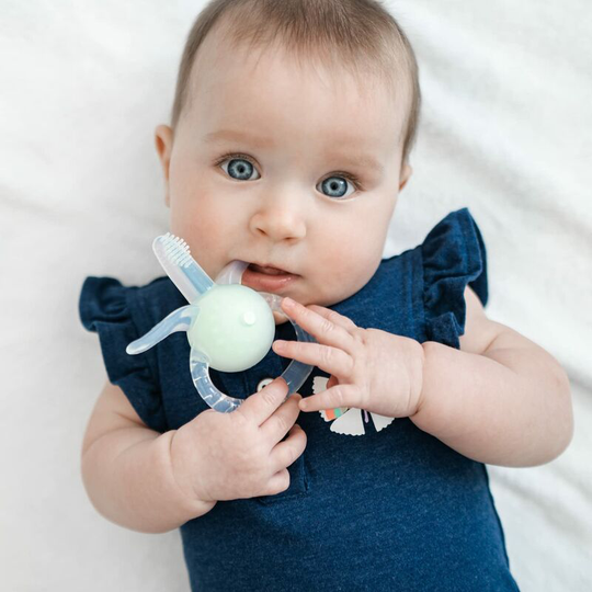 Baby Teething Toys, Food Grade Silicone Freezable Rattle Teether for Babies 3+ Months, Soft-Textured Chew Toy Toothbrush for Boys Girls, Dishwasher &