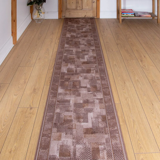 Banner Looped/Hooked Dark Brown Hallway Runner Rug