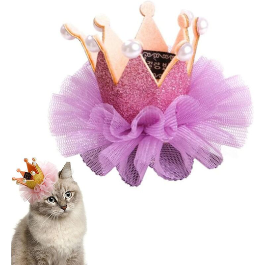 Pet Hair Clips, Cute Crown Hat Cat Dog Birthday Headwear Hair Pins Kitten Puppy Headdress Wedding Birthday Party Photography Decoration (Purple)