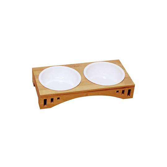 Bowl for Cats and Dogs Ceramic/Stainless Steel with Bamboo Stand