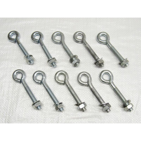 X10 M8 x 100MM Zinc Plated Folded Straining Eyebolts Nut & Washer - Wire Support Fencing Straining