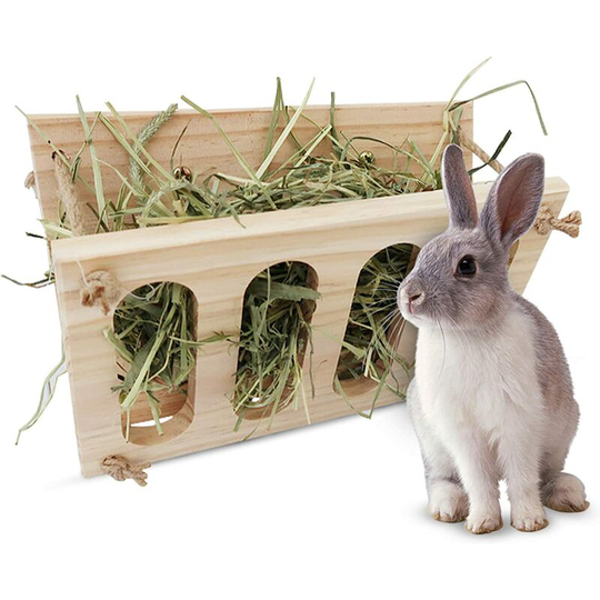 Rabbit Hay Feeder Foldable Wooden Hay Feeder Fixed Tray Guinea Pig Hay Feeder Pet Grass Holder Cage Chinchilla Hamster Accessories