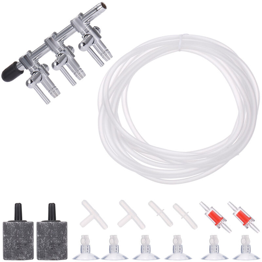 Aquarium Air Pump Accessories Set with Airline Tubing Air Stones Check Valves 3-Way Air Distributors Suction Cups Connectors
