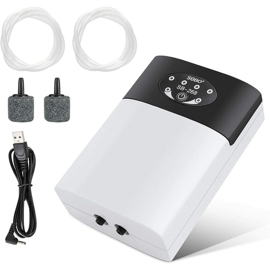 Aquarium Air Pump, Portable Aquarium Air Pump, usb Oxygen Pump, Quiet Aquarium Bubbler, Oxygen Air Pump, 2*3L/Min Flow, 2 Air Outlets