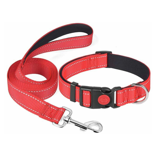 Reflective Nylon Dog Collar with Safety Buckle, Adjustable Pet Collars with Soft Neoprene Padding for Small Dogs, Red