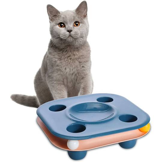 New Multi-Functional Cat Food Bowl Intelligent Toy Track Pet Toy and Food Bowl Two in One... (Blue)