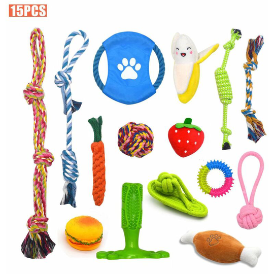 Set of 15 dog toys, durable chewing rope toy loneliness small and medium dogs health