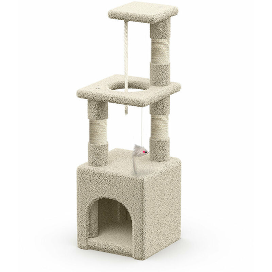 Cat Tree 88cm with Rope Scratching Platform, Beige - Vounot