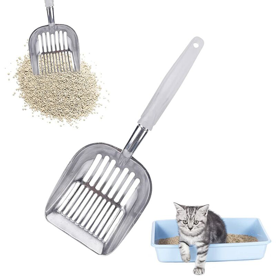 Aougo - Metal Cat Litter Shovel, Large Durable Cat Poop Shovel, Quick Sifting Deep Cat Litter Shovel, with Long Ergonomic Handle, Suitable for All