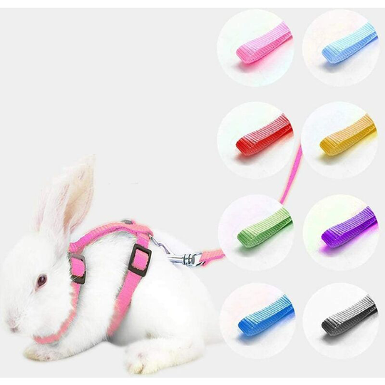 Modou - Rabbit Harness Rabbit Collar Adjustable Rabbit Leash with Bells for Small Pets Harness for Hamster Rabbit Chinchilla Puppy Kitten (Pink)