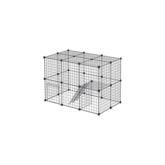 EUGAD rabbit run guinea pig run hamster playpen guinea pig cage bunny puppy enclosure exercise fence with roof & door & ladder diy black 28 Panel