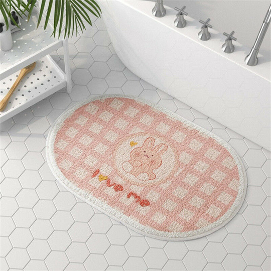 Children's Bathroom Rug Non-Slip, Machine Wash, Absorbent Way Door Mat, Oval Shape Bath Mat for Indoor Outdoor (Rabbit)