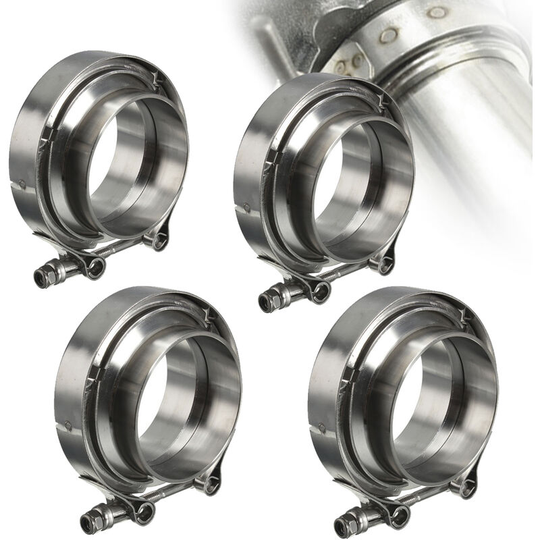 4 Pack 2.5' V-Band Flange&Clamp Kit For Turbo Exhaust Downpipes Stainless Steel
