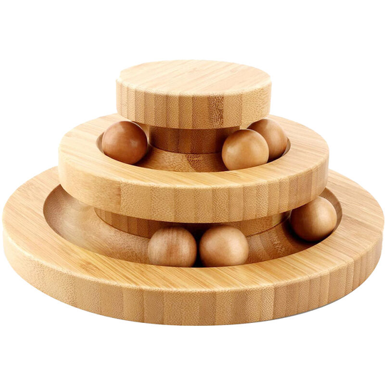 Cat Track Balls Toys Double Layer Bamboo Roller Cat Toy with Bell Ball Interactive Track Turntable Cat Exercise Puzzle Toys