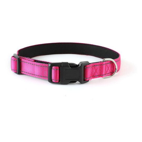 Nylon Dog Collar with Reflective Strip,Classic Padded Collar for Large Dogs,L, Hot Pink