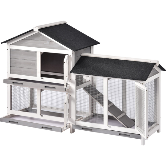 Wooden Rabbit Hutch Backyard Guinea Pig Coop Outdoor Chick Coop House with Removable Tray Ramp Shelter
