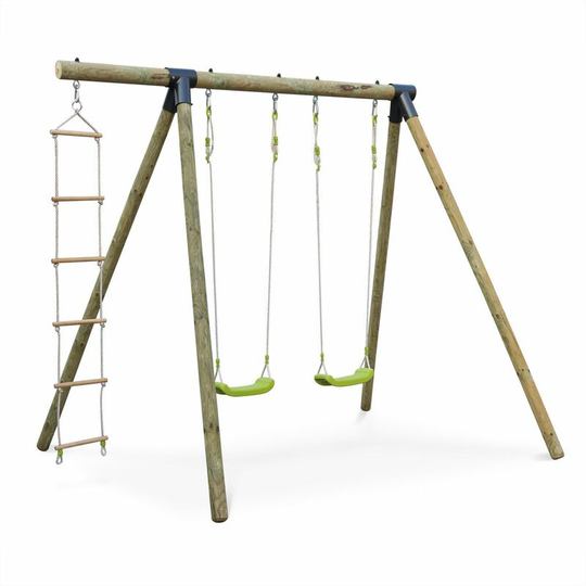 Alice's Garden - Mistral wooden swing set with two swings and a climbing rope ladder - autoclave pressure treated fsc approved pine - Green
