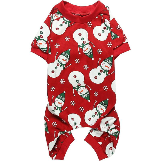 Ilovemilan - Lovely Small Pet Dogs Pajamas Clothes Snowman Snowflake Red