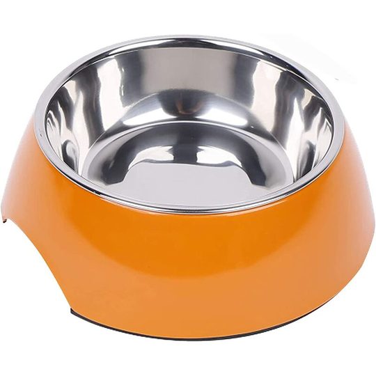 Einemgeld - Non-Slip Dog Bowl - Cat Bowl - Stainless Steel and Melamine Dog Food Bowl - for Large and Small Dogs - Orange, 350ml - Various Colors and