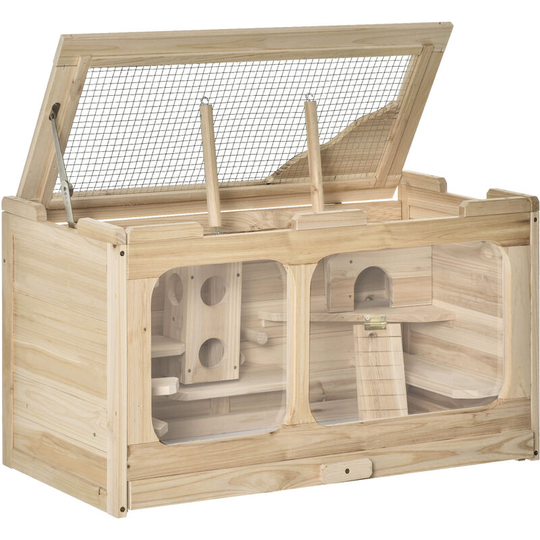 Pawhut - Wooden Hamster Cage Small Animal Kit Play House for Indoor 78x40x44 cm - Natural