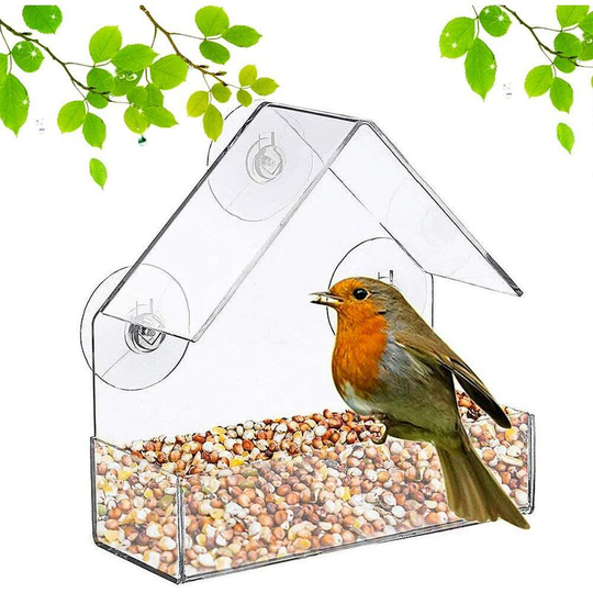 Window Bird Feeder, 1Pcs Acrylic Bird Feeder, Wild Bird Feeder with Strong Suction Cups for Wild Birds, Finch, Cardinal and Cornflower, Transparent,