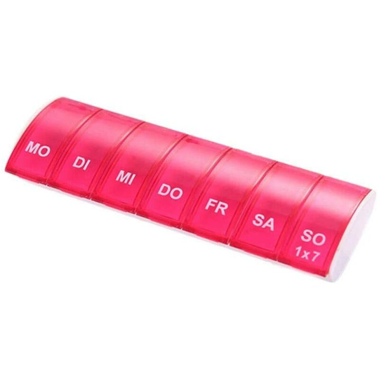 Weekly Pill Box, 7 Day Pill Case, 7 Compartments Travel Pill Case,Portable Pill Organizer for Vitamin Jewelry Earplug (Red)