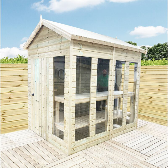 13 x 7 Pressure Treated Tongue And Groove Apex Summerhouse - Potting Shed - Bench + Safety Toughened Glass + rim Lock with Key + super strength