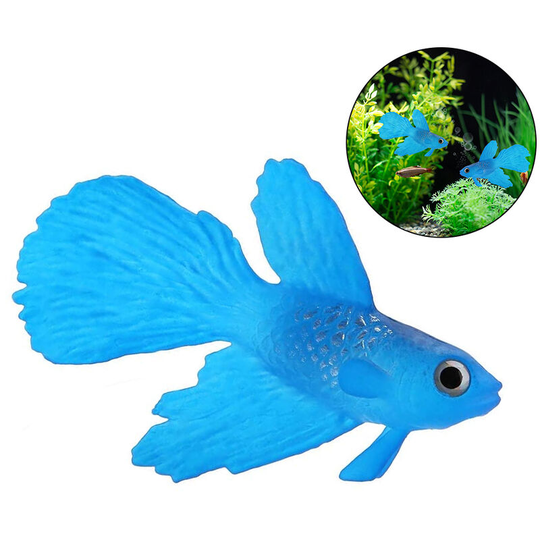 Silicone Artificial Fish Aquarium Decortion High Simulation Lifelike Floating Fake Betta Fish Tank Ornament, Little fighting fish, blue