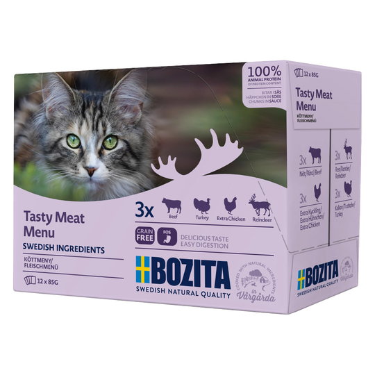 Bozita Chunks in Sauce Pouches 12 x 85g - Multibox Tasty Meat Menu (4 Varieties)