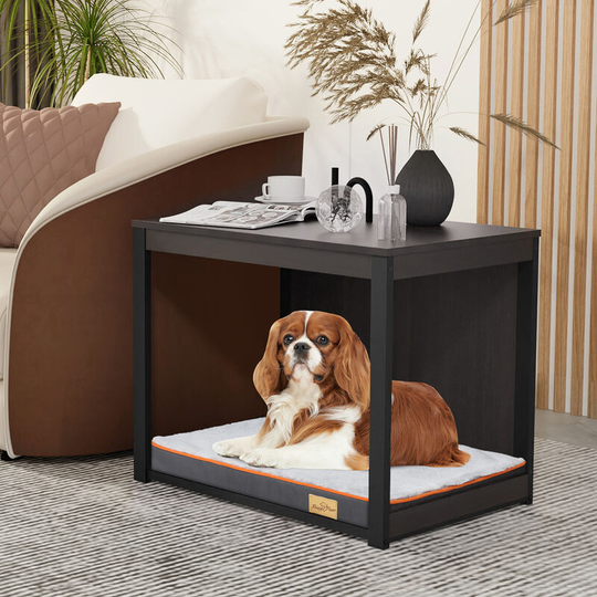 Wooden Pet Crate Dog Kennel With Cushion, 2 in 1 Side End Table Nightstands
