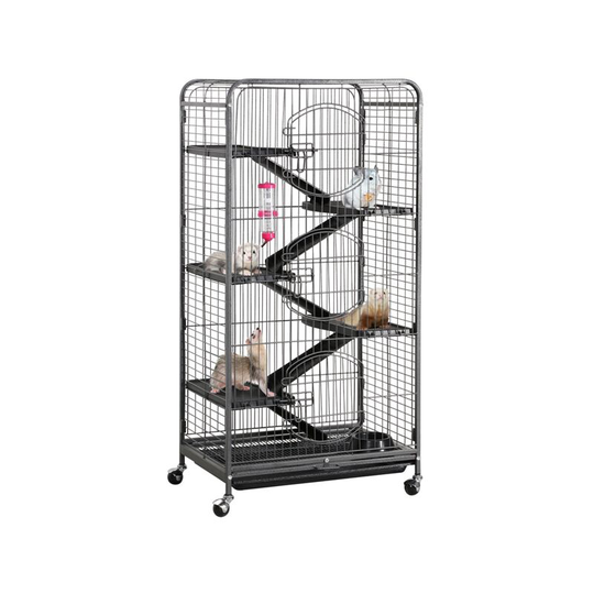 Yaheetech 52"H Pet Cage 6 Levels Rolling Ferret Cage, Black - black
