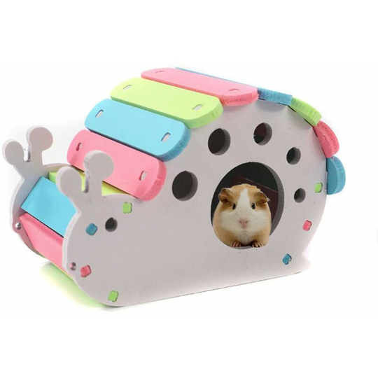 Wooden Hamster Guinea Pig Bed Colorful Wooden Hamster Small Wooden Animal House/Maisonette/Villa Wooden Rodent for (Snail Shape)