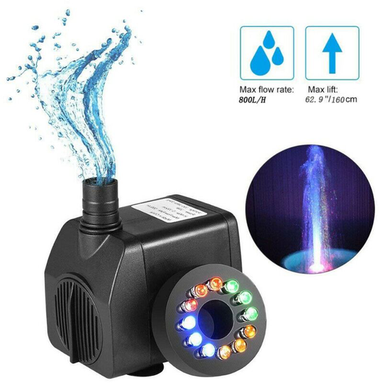 10 Watt 160 gph Submersible Fountain Pump with led Light for Water Feature, Outdoor Pond, Aquarium, Home Decor Fountain